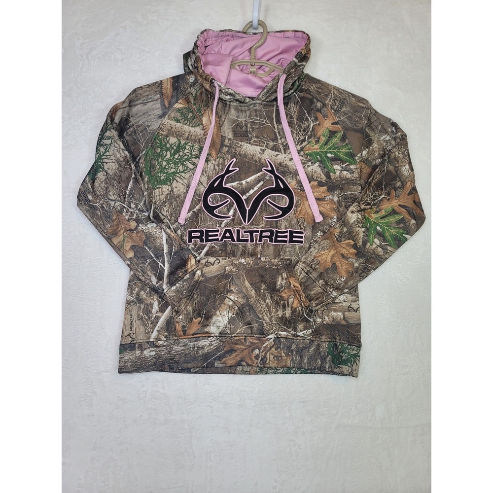 Realtree Edge Camo Hoodie Pink Logo Pullover M Hunting Gorpcore Outdoor Camping